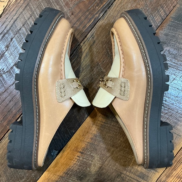 Sam Edelman Lennon Tan Two-Tone Horsebit Loafer Mules Women’s 8 | Chunky Slip-On - Picture 5 of 10